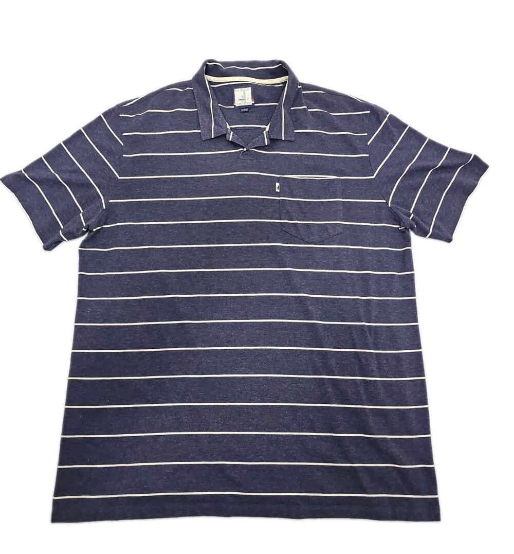 Johnnie-O Striped Short Sleeve Pocket Polo Shirt Men's XXL Blue Surfboard Logo